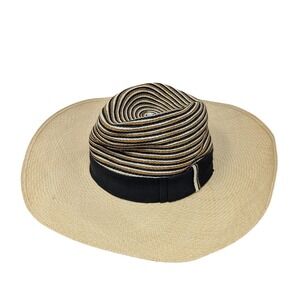 Kokin‎ New York Wide Brim Straw Sun Hat Striped Crown Beach Vacation Euro Travel